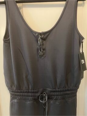 blanc noir Lace-Up Tank Romper in Charcoal
